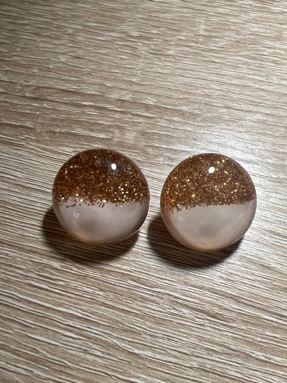 Gold Glitter and Pink Dome Stud Earrings - Women Jewelry